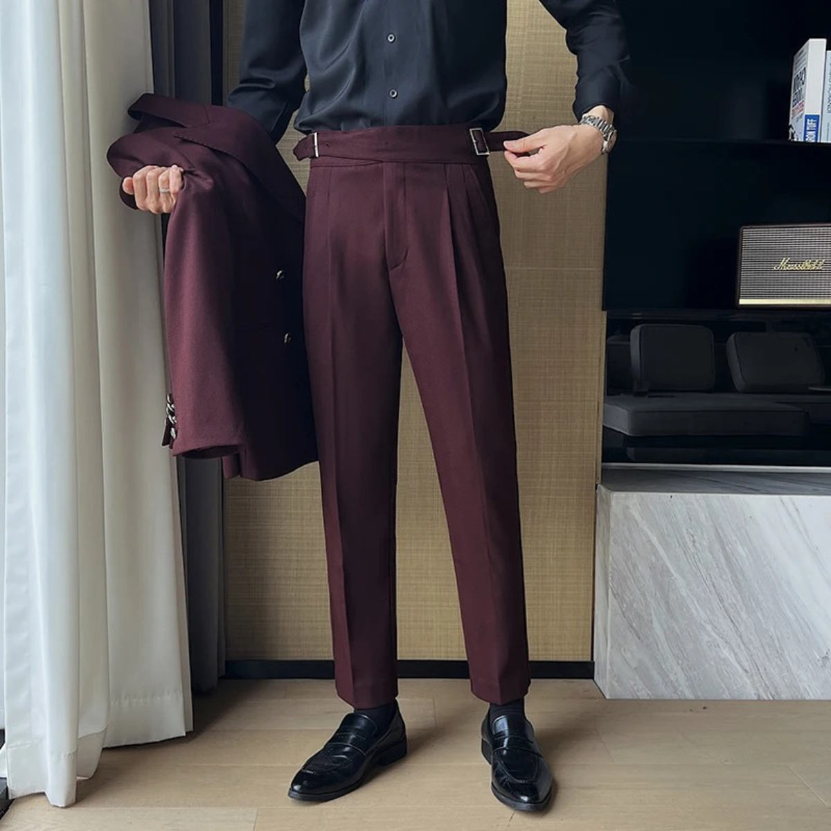 The San Remo Men’s High Waist Pleated Slim Fit Gurkha Trousers