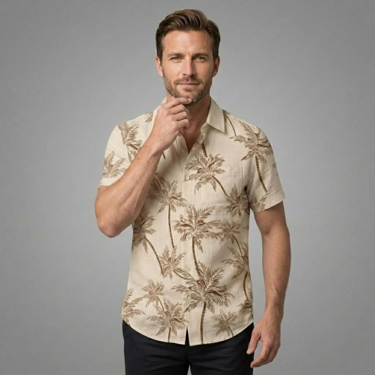 The Cotswolds Men’s Palm Tree Print Short Sleeve Shirt