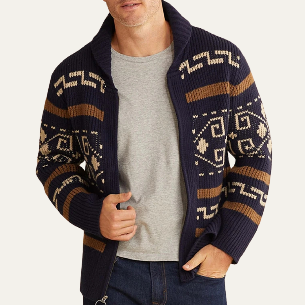 The Serravalle Men’s Button-Up Knit Cashmere Shawl Collar Cardigan