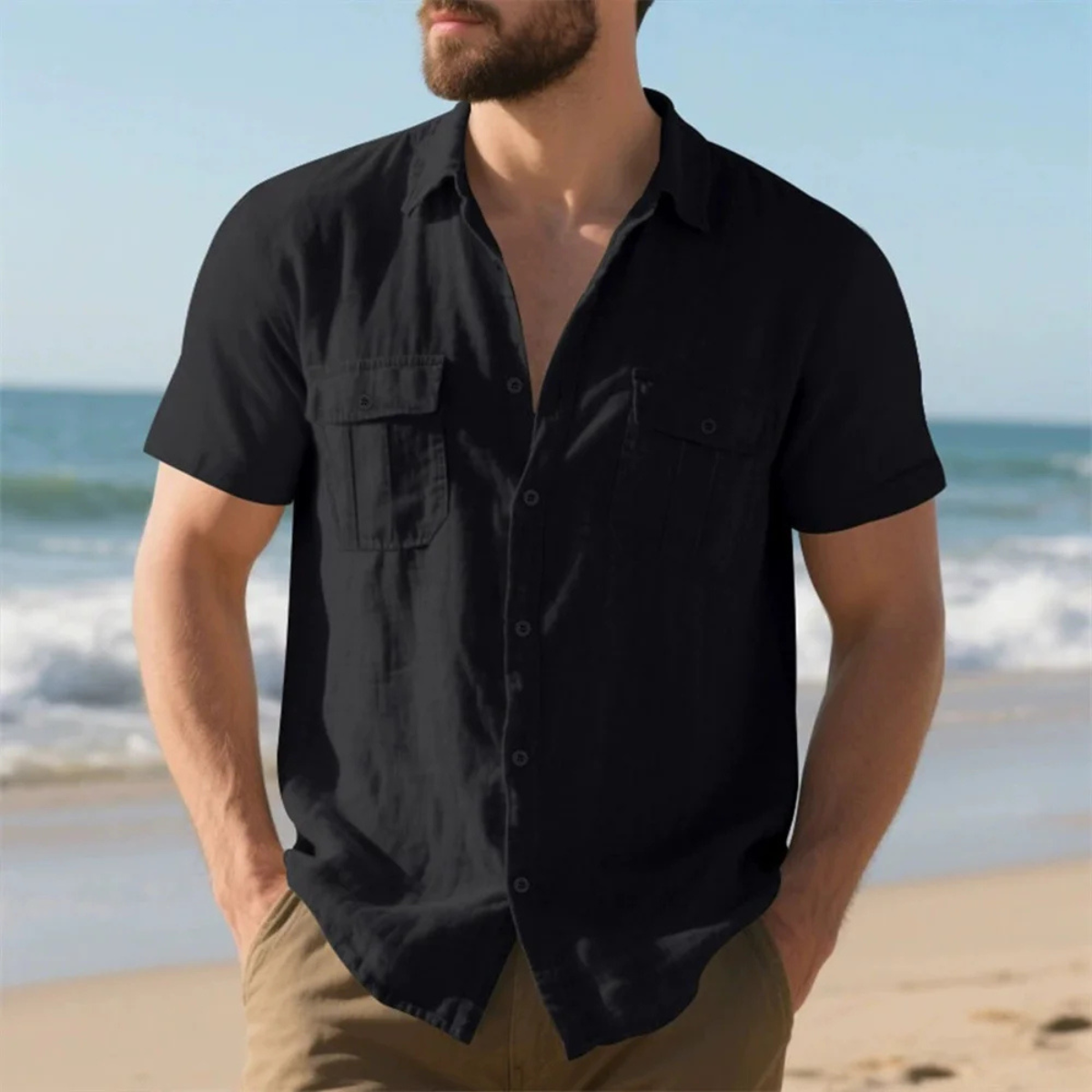The Norwich Men’s Cotton Linen Short Sleeve Shirt with Double Pockets