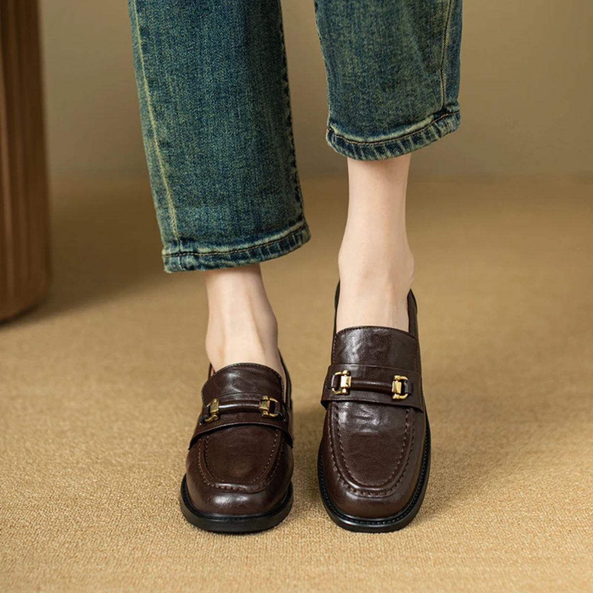 The Montepulciano Men’s Classic Slip On Leather Loafers with Metal Buckle