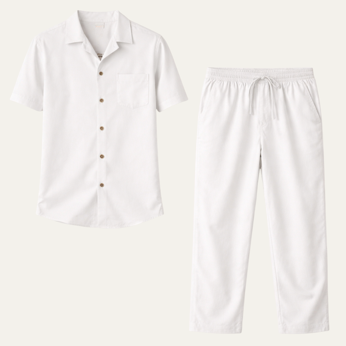 The Morzine Men’s 2 Piece Casual Button Down Set – Linen Shirt and Trousers