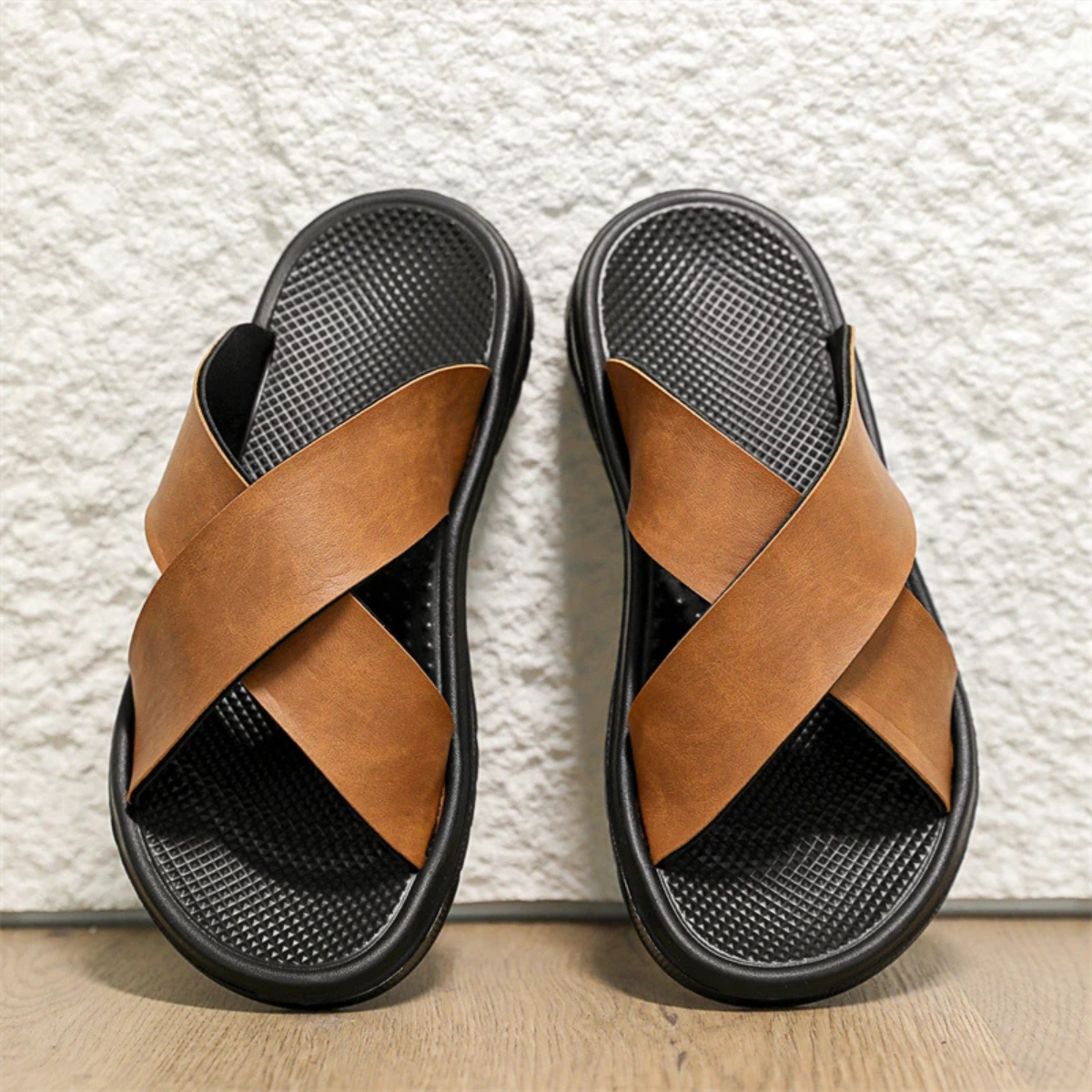 The Viareggio Men’s Open Toe  Cross Strap Slide Sandals