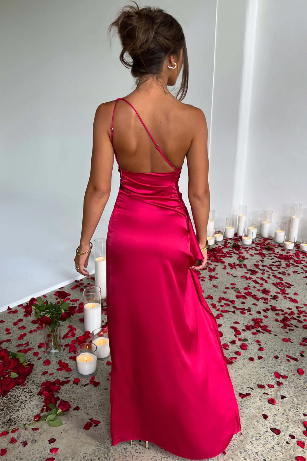 Women's Sheen Satin Gown with One Strap