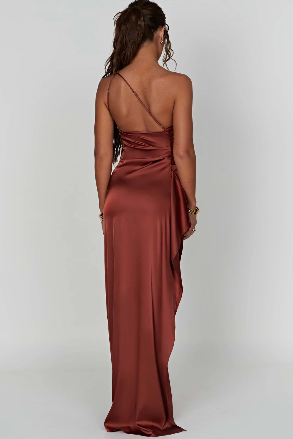 Women's Sheen Satin Gown with One Strap
