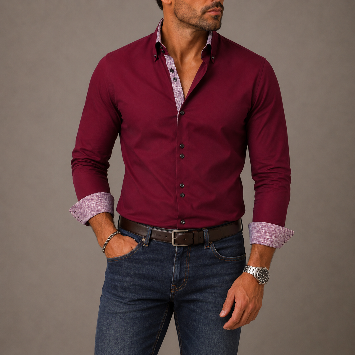 The Montrose Men’s Contrast Trim Button Down Dress Shirt