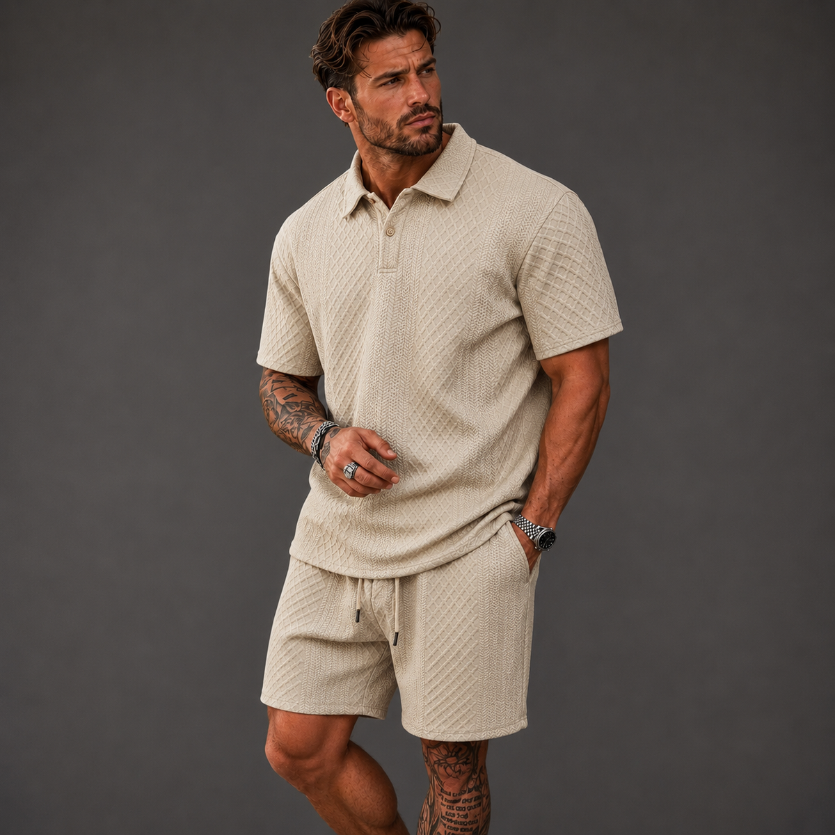 Men’s Summer Jacquard Polo & Shorts Set – Lightweight Beach Outfit - The Surrey
