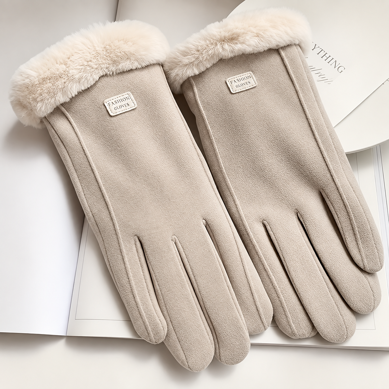 Women's Plush Lined Beige Gloves