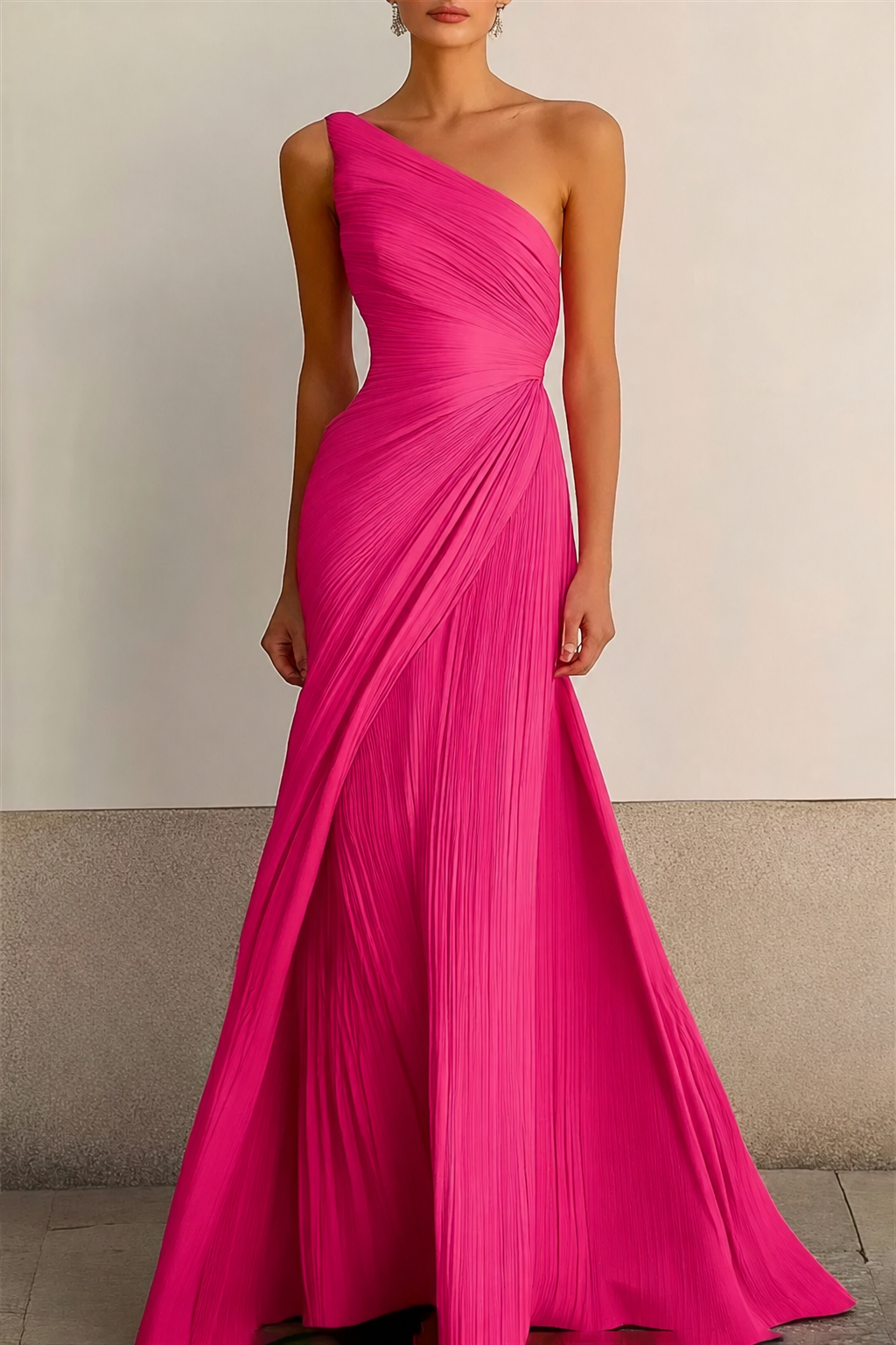 Women's One Shoulder Maxi Dress – Pleated Occasion Dress