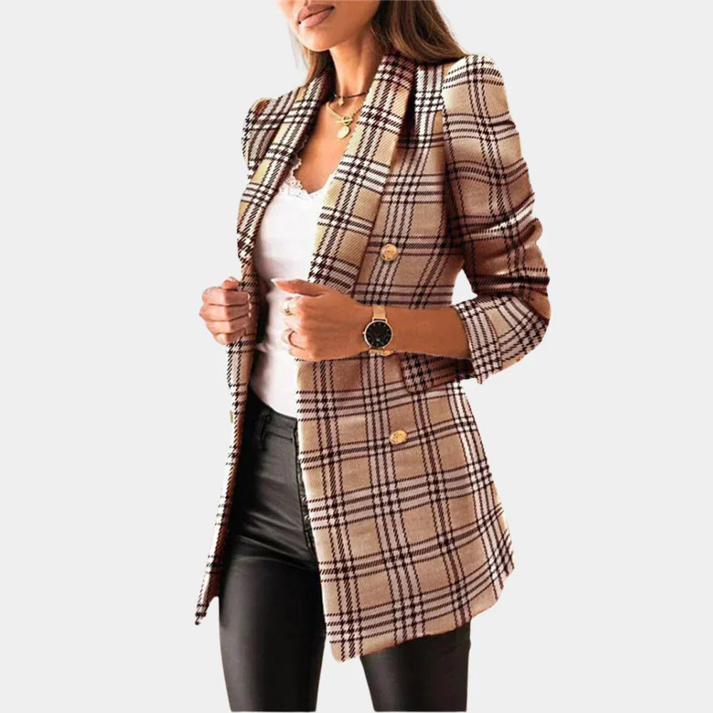 Women's Fitted Check Blazer with Two Rows
