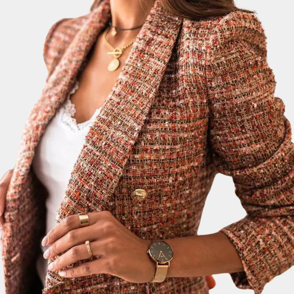 Women's Fitted Check Blazer with Two Rows