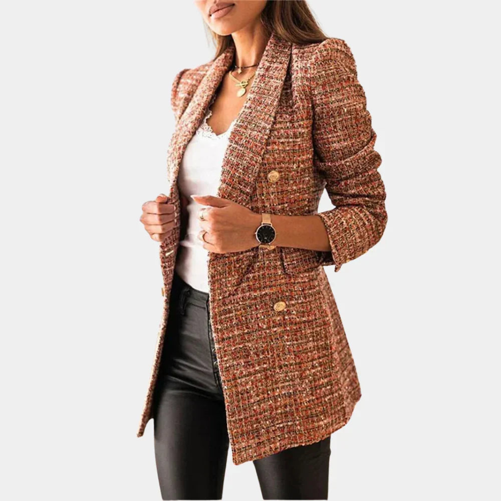 Women's Fitted Check Blazer with Two Rows