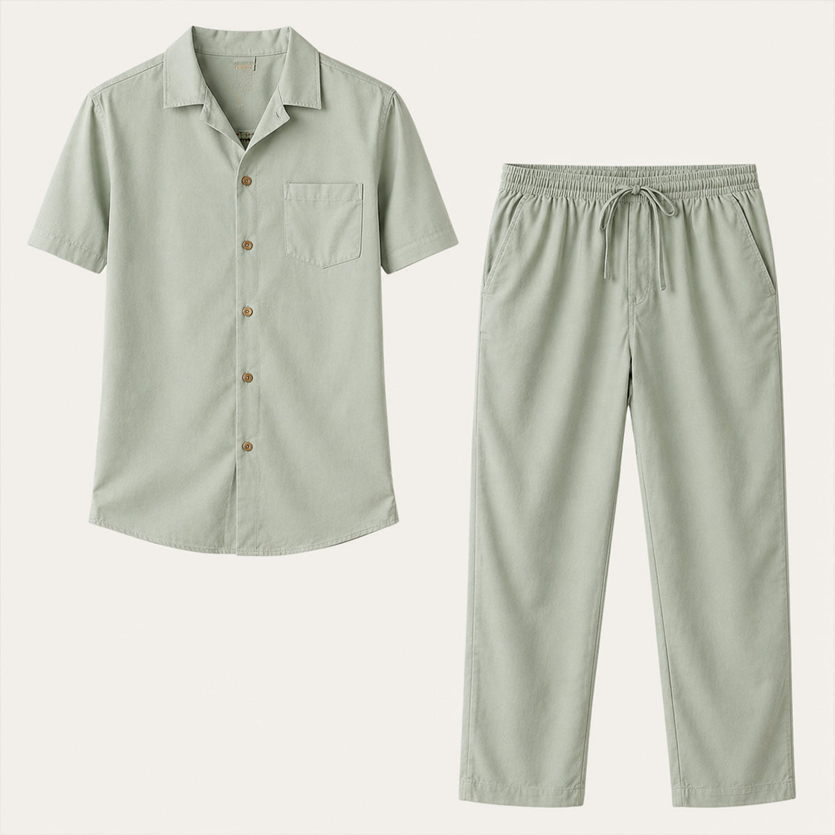 The Morzine Men’s 2 Piece Casual Button Down Set – Linen Shirt and Trousers