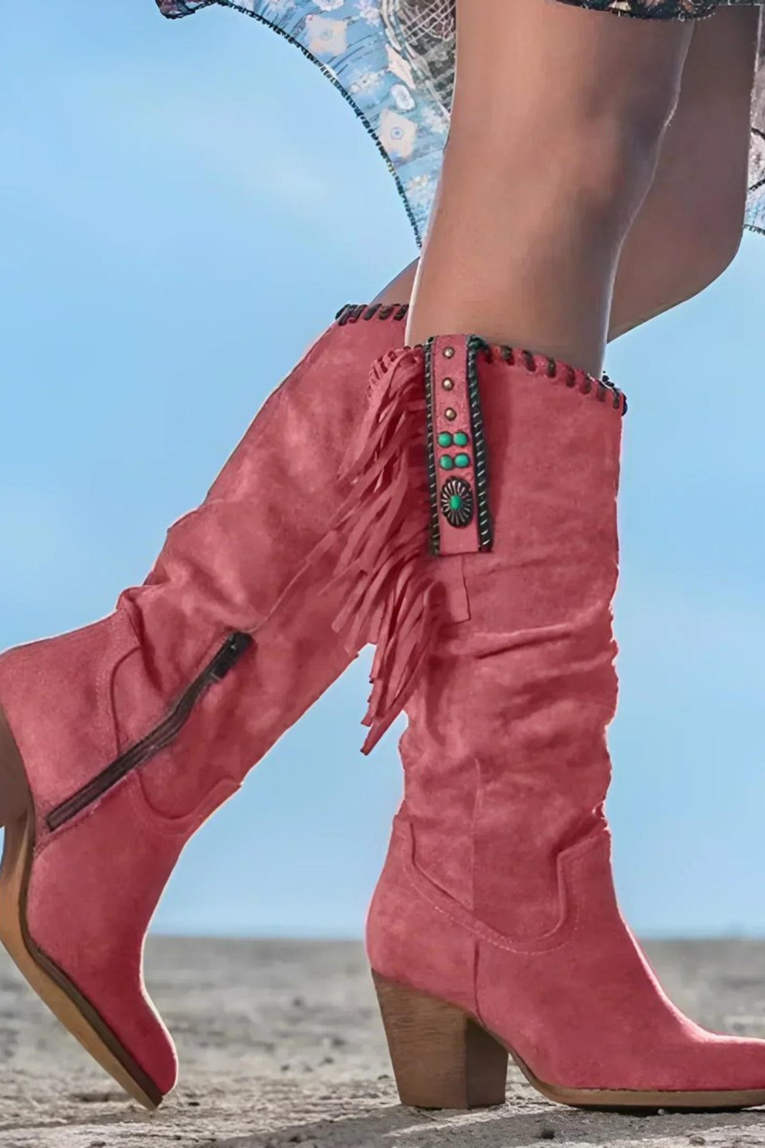 Women's Faux Suede Western Cowboy Boots with Block Heel
