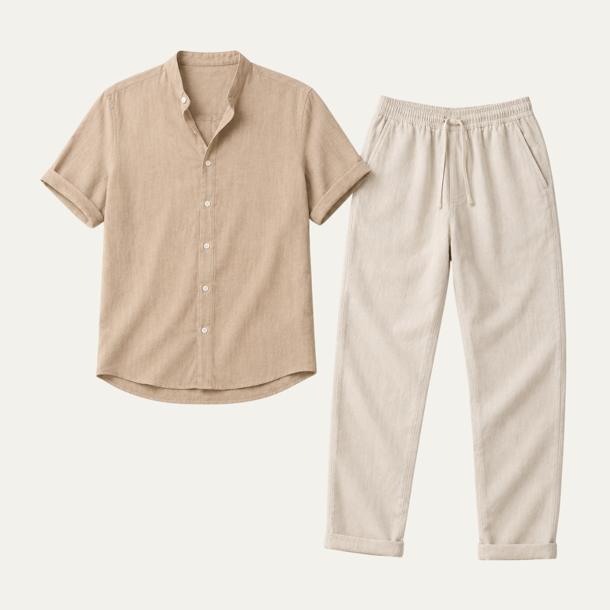 The Danville Men's Linen Collar Shirt &amp; Drawstring Trousers Set
