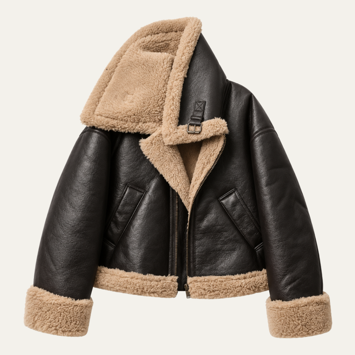 Women's Aviator Jacket – Faux Fur Trim Shearling Style Coat