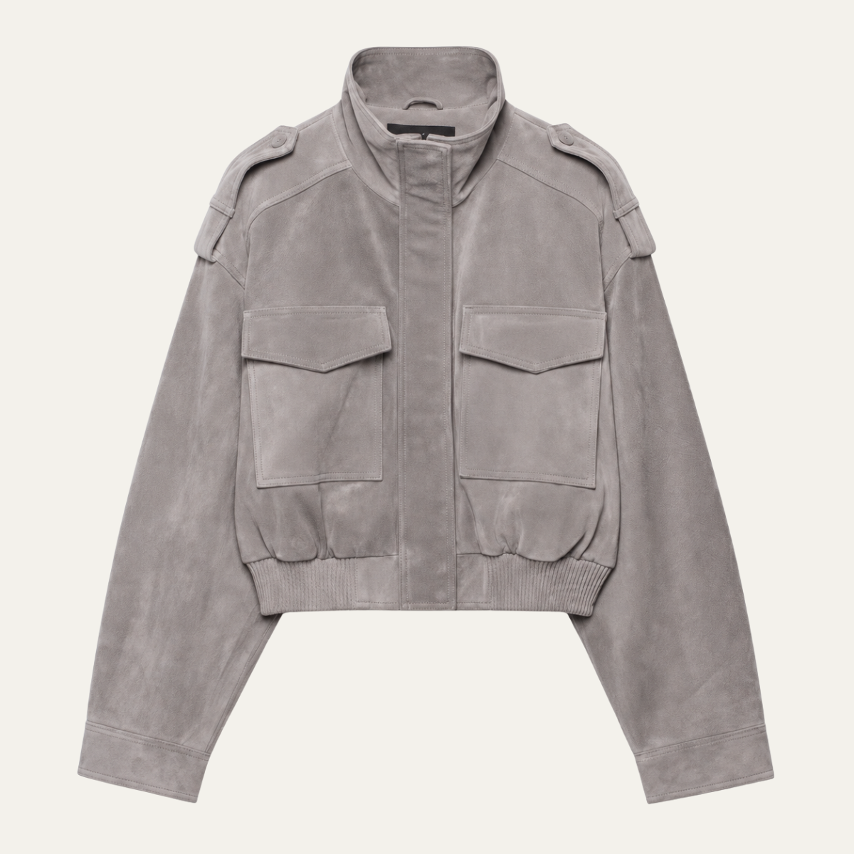 Women's Cropped Bomber Jacket – Grey Suede Jacket