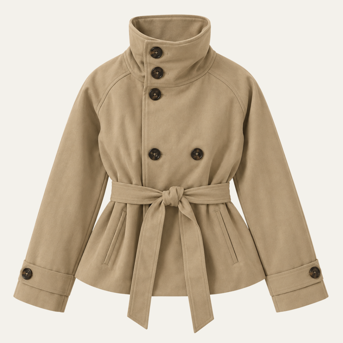 Women's Cropped Trench Coat – Belted Khaki Jacket