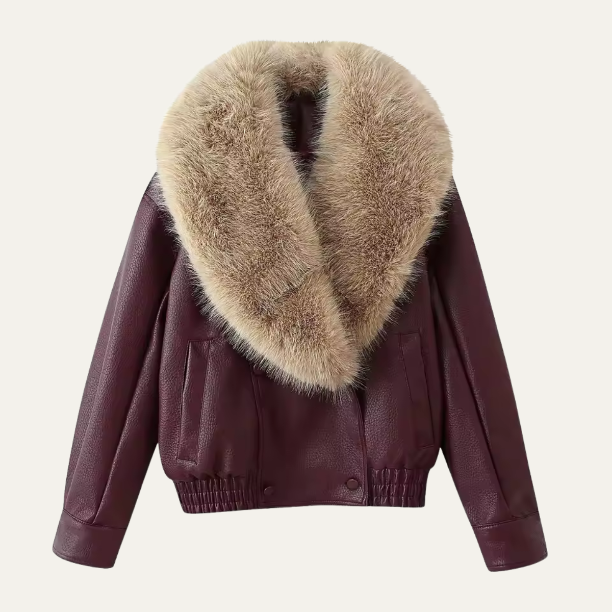 Women's Faux Fur Collar Jacket – Oversized Wine Red Coat
