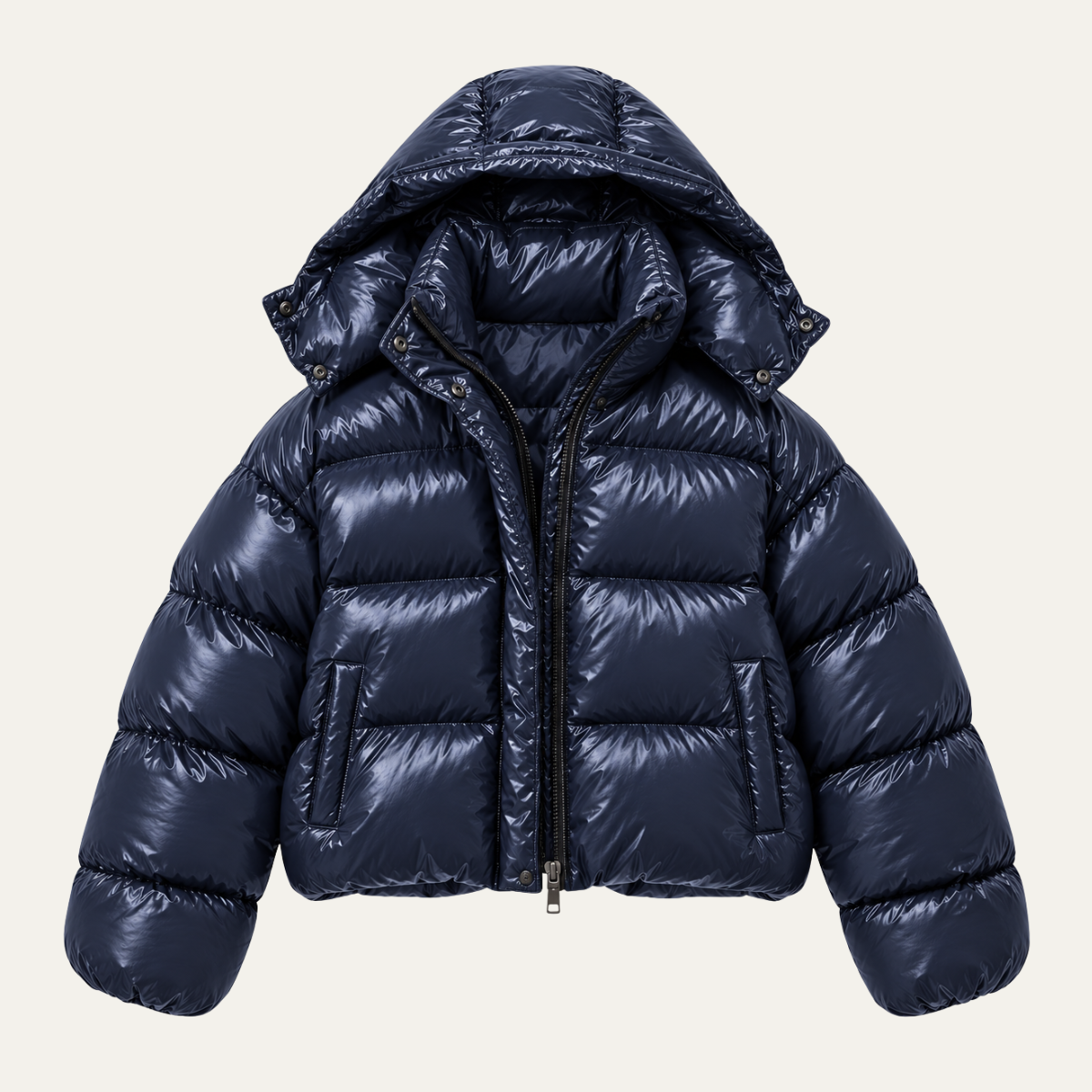 Women's Hooded Puffer Jacket – Glossy Cropped Padded Coat