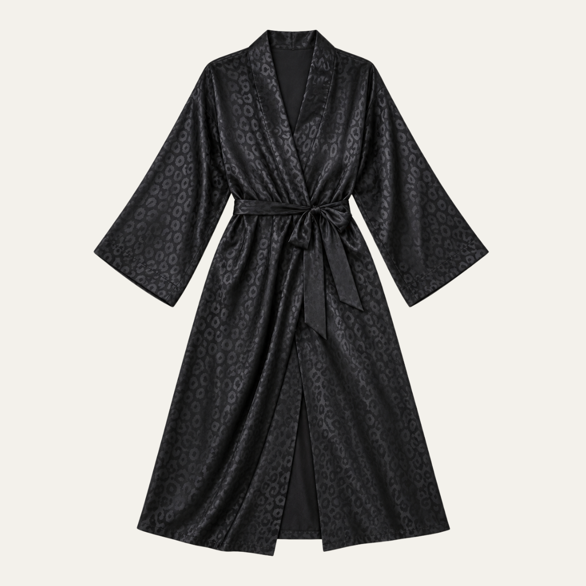 Women's Satin Dressing Gown – Black Leopard Print Robe