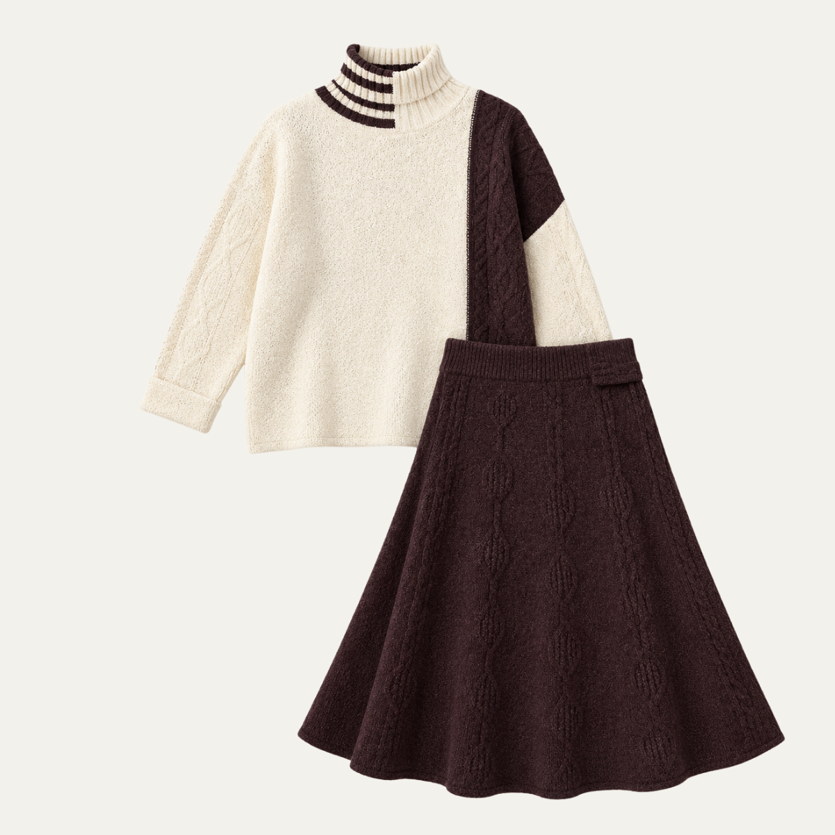 Women's Co-ord Set – Colour Block Roll Neck Jumper & Skirt