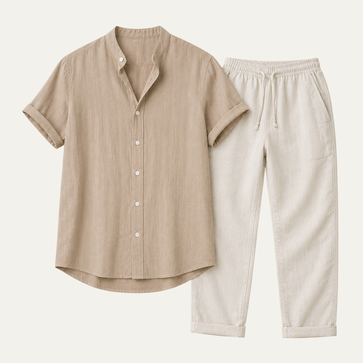The Alghero Men's Trendy Collar Linen Shirt & Drawstring Trousers Set