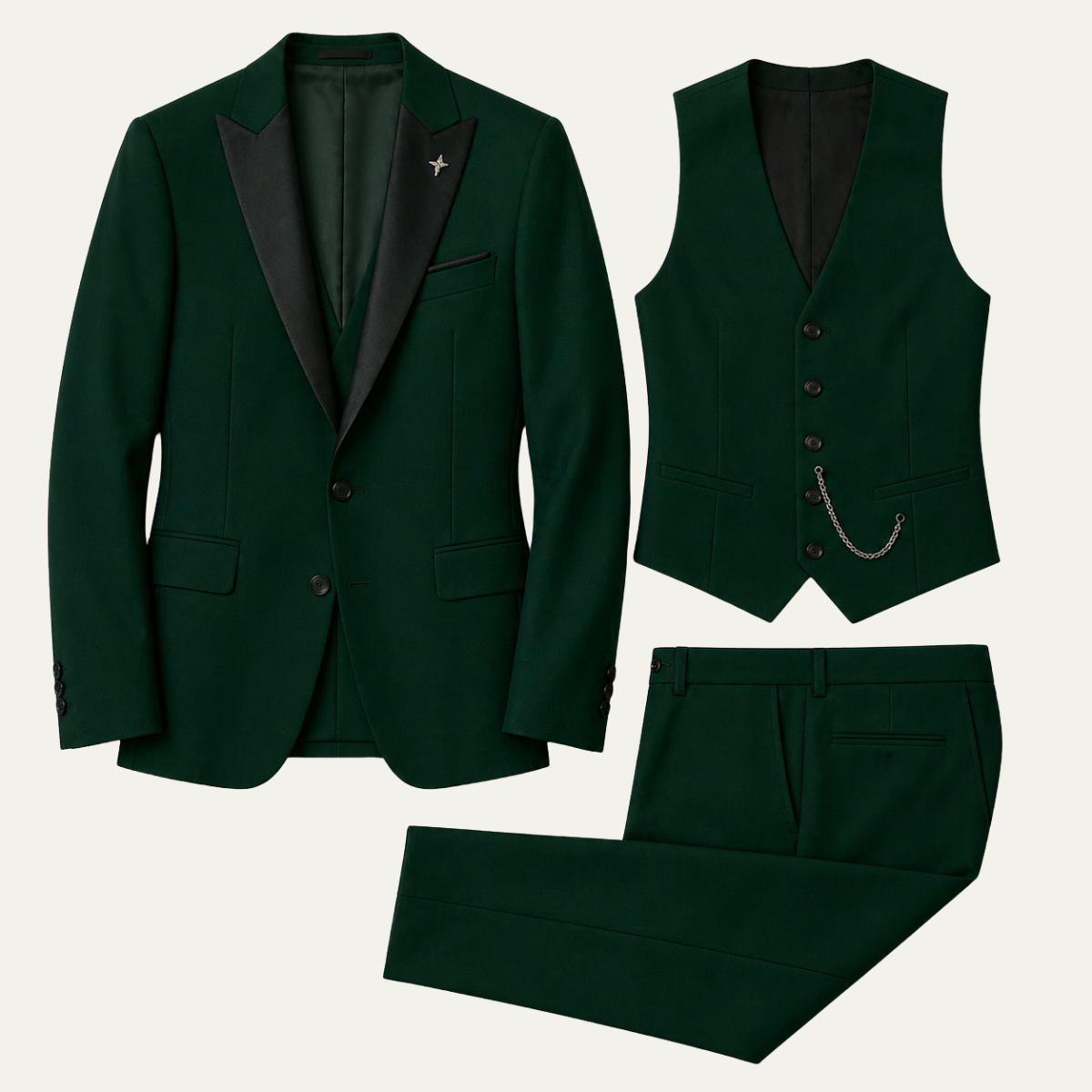 The Jefferson Stylish Dark Green Three Piece Suit