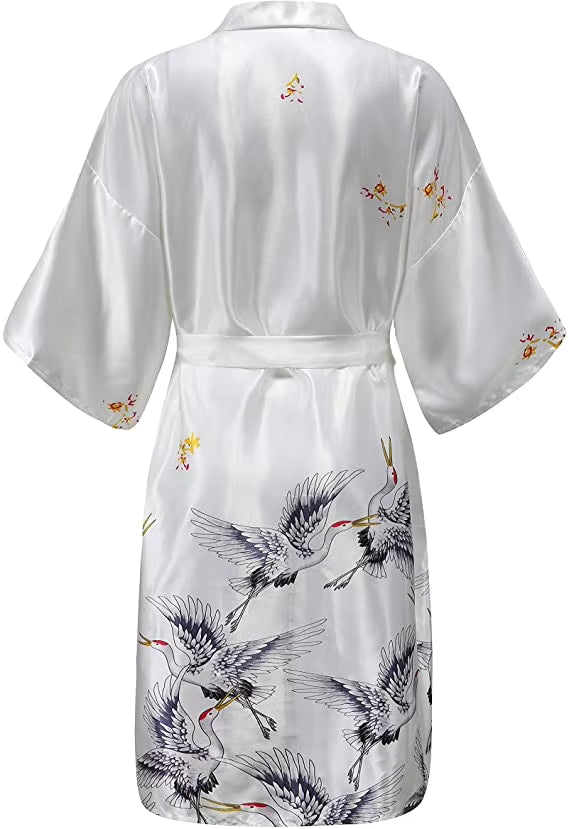 Women's Satin Dressing Gown – Floral Print Robe with Belt