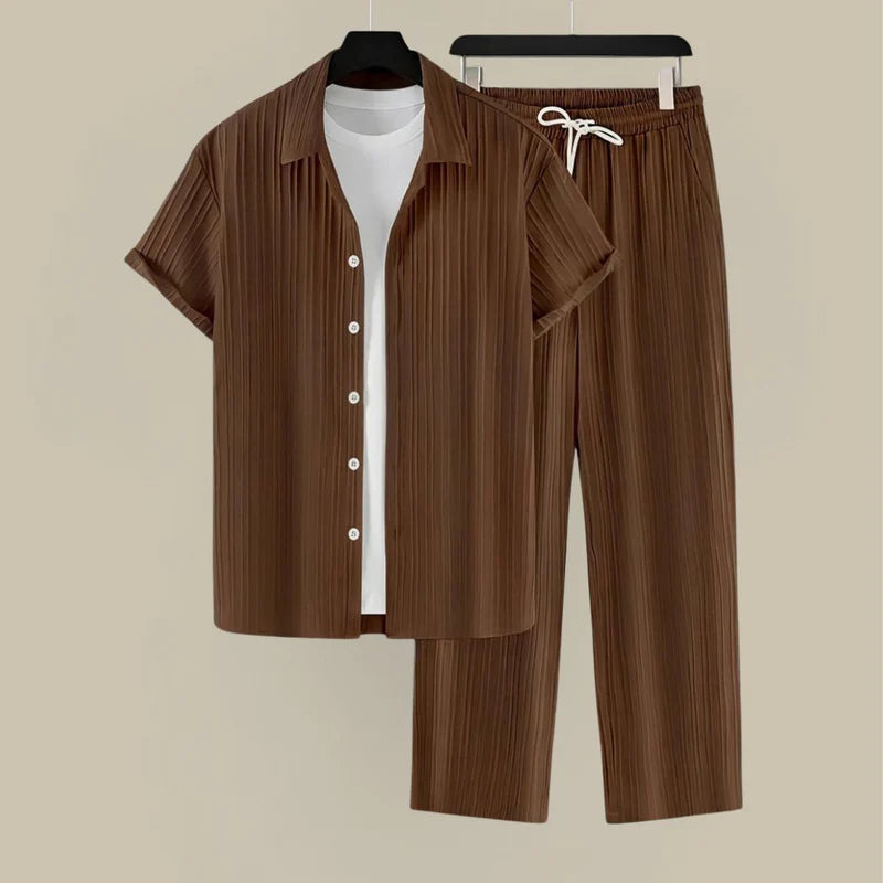 The Langhe Men's Pleated Short Sleeve Shirt and Trouser Set