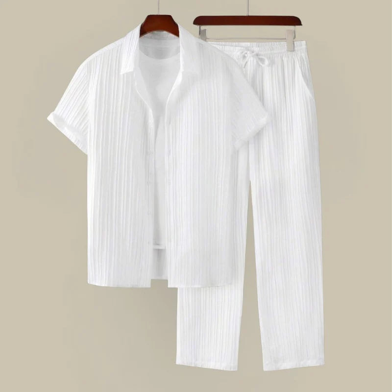 The Langhe Men's Pleated Short Sleeve Shirt and Trouser Set