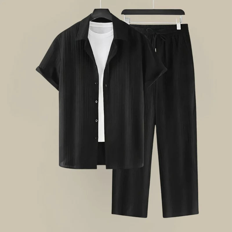 The Langhe Men's Pleated Short Sleeve Shirt and Trouser Set