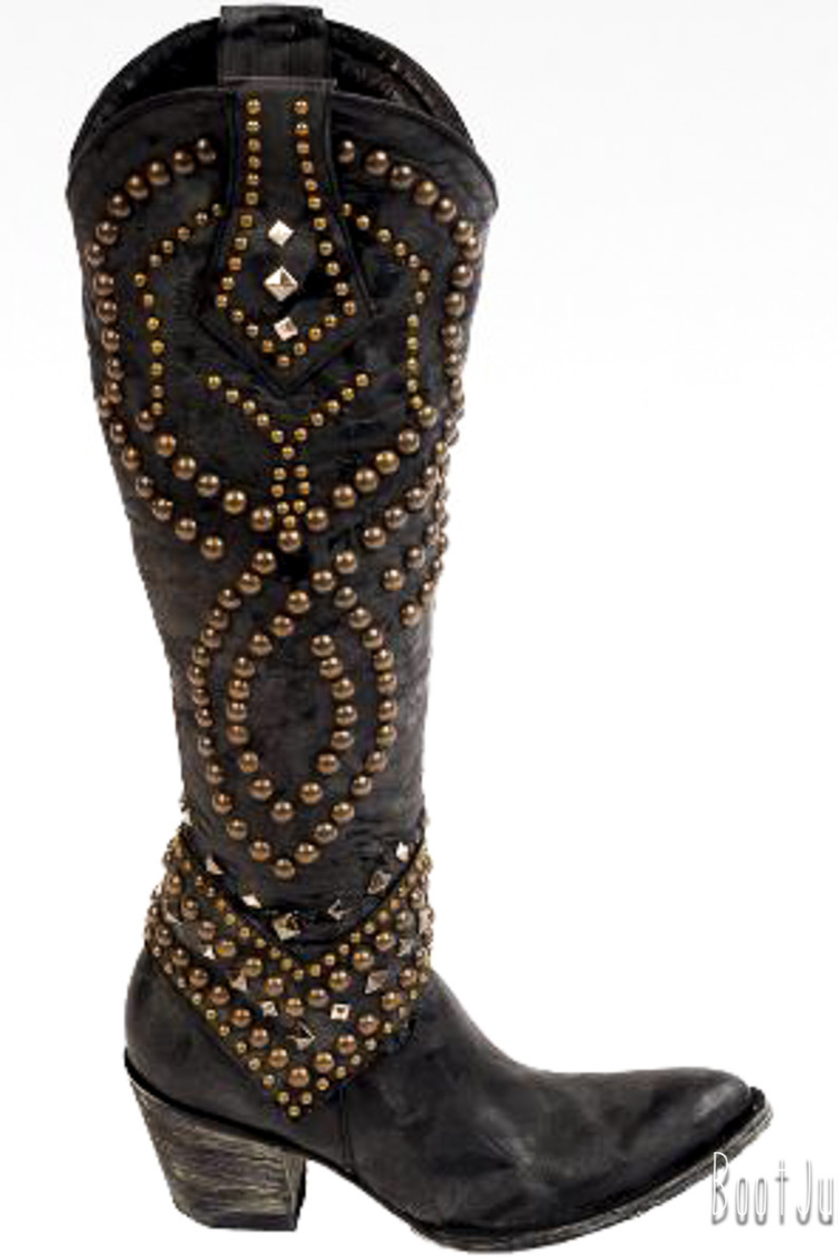 Women's Rhinestone Knee High Cowboy Boots with Pointed Toe Design