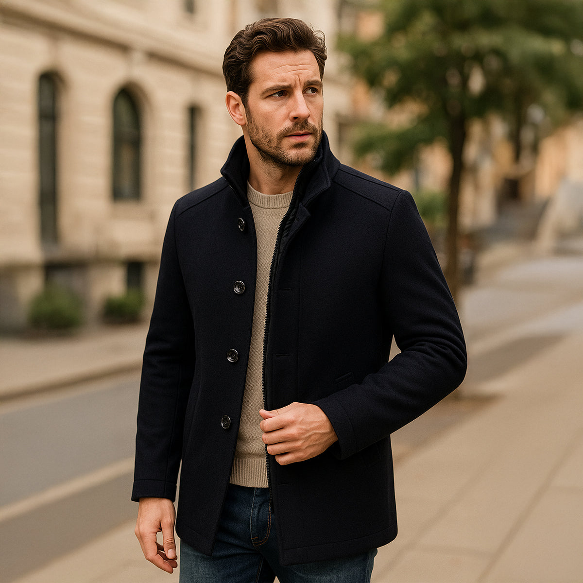 The Broadway Men's Wool Blend Classic Trench Coat