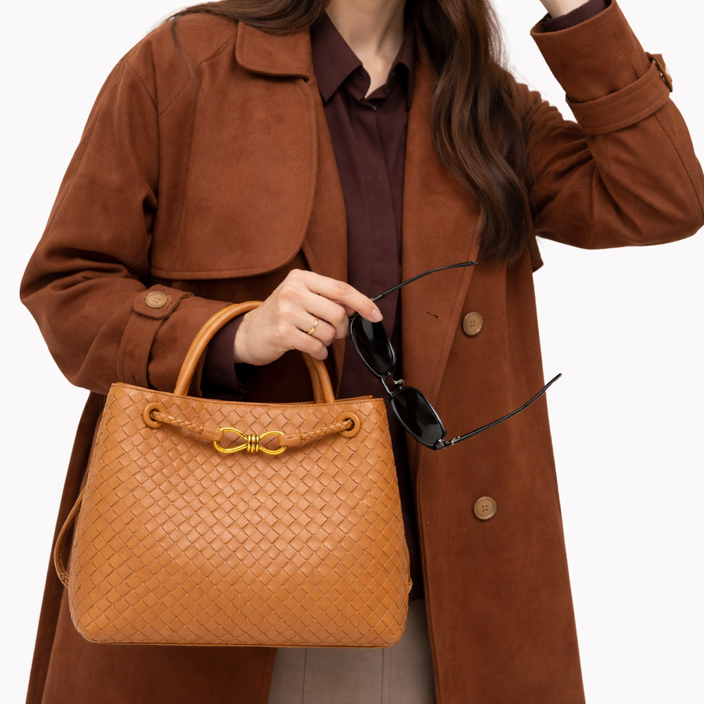 Woven Tote Bag – Soft Vegan Leather Shoulder Bag