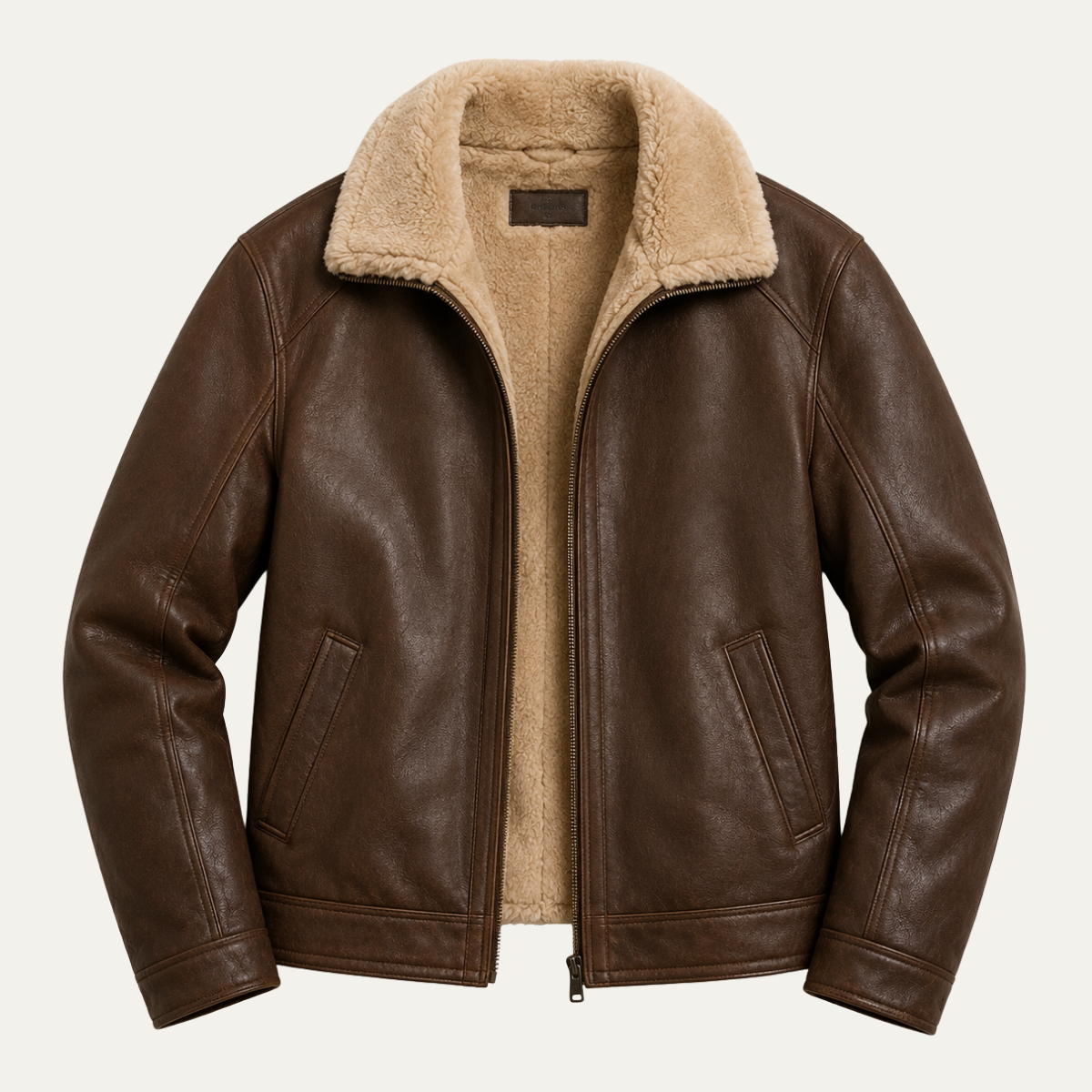 The Napa Valley Men’s Shearling Collar Zip Jacket - Brown