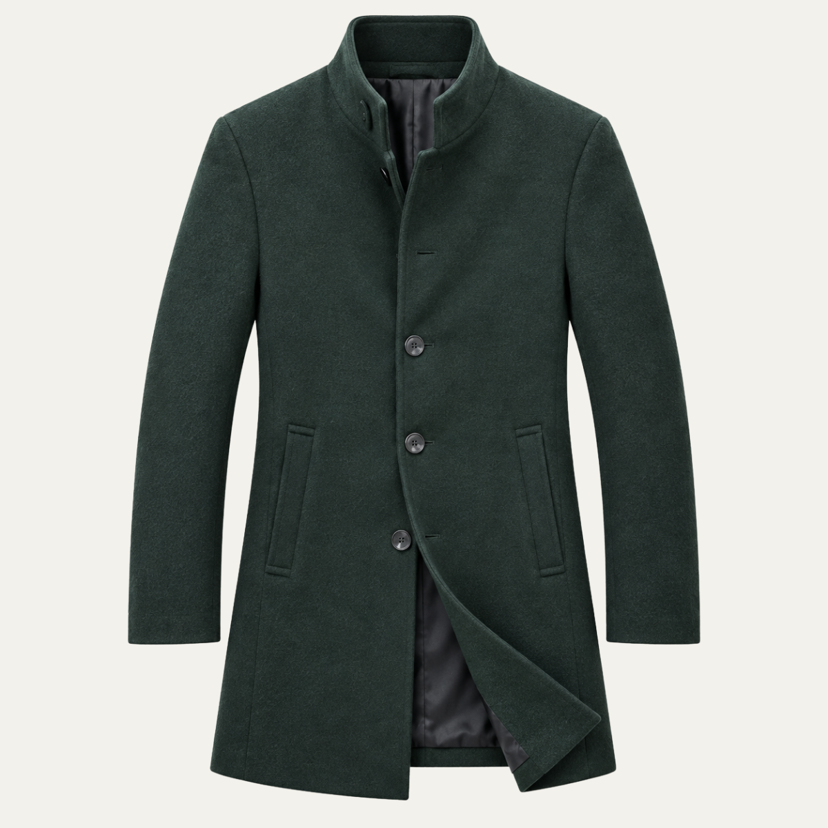 The Threadneedle Men's Single Breasted Stand Collar Overcoat