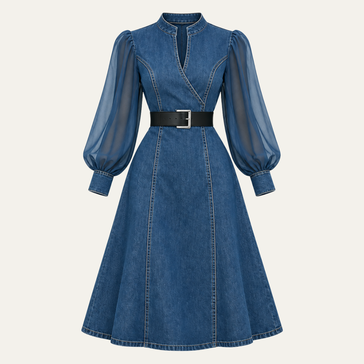 Women's Tulle Sleeve Denim Dress