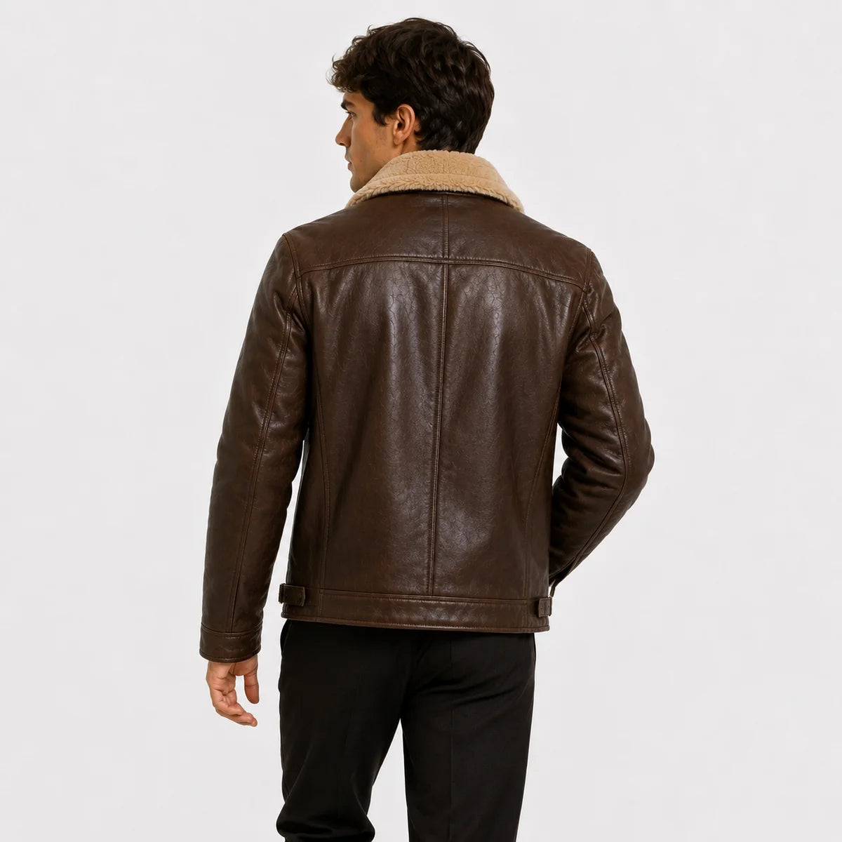 The Napa Valley Men’s Shearling Collar Zip Jacket - Brown