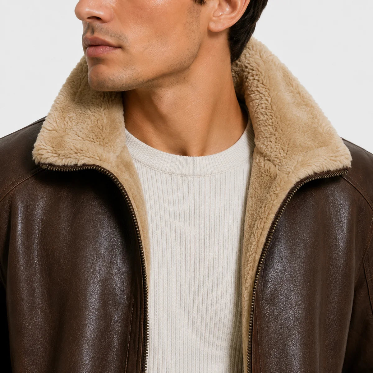 The Napa Valley Men’s Shearling Collar Zip Jacket - Black