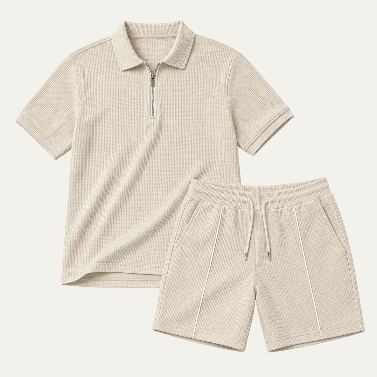 The Alba Men's Textured Zip Polo Shirt and Shorts Set