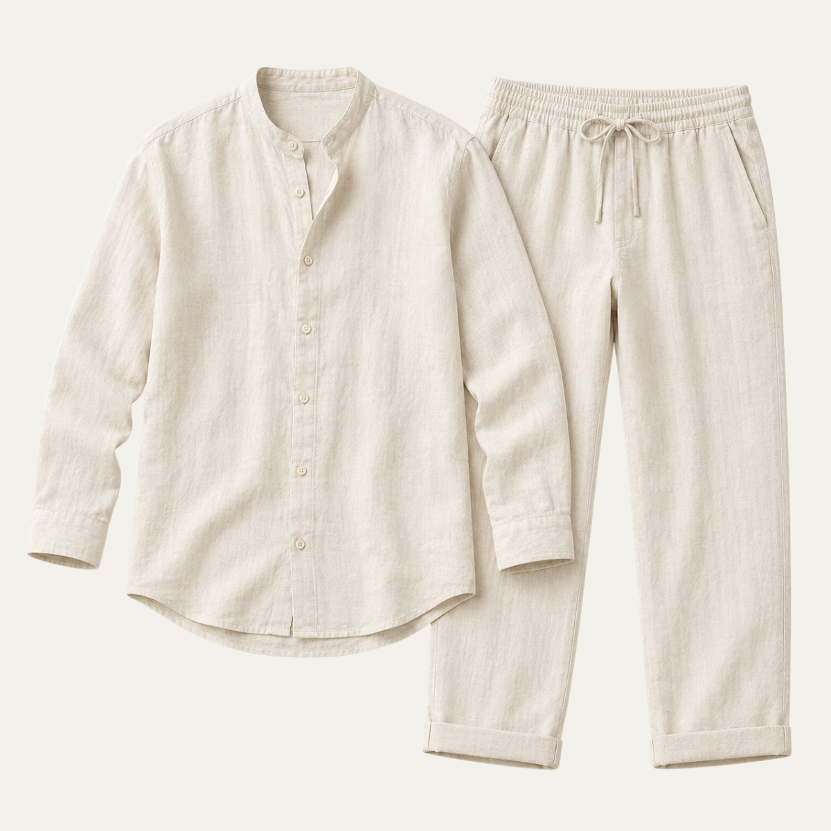 The Monferrato Men's Stand Collar Linen Shirt and Trouser Set