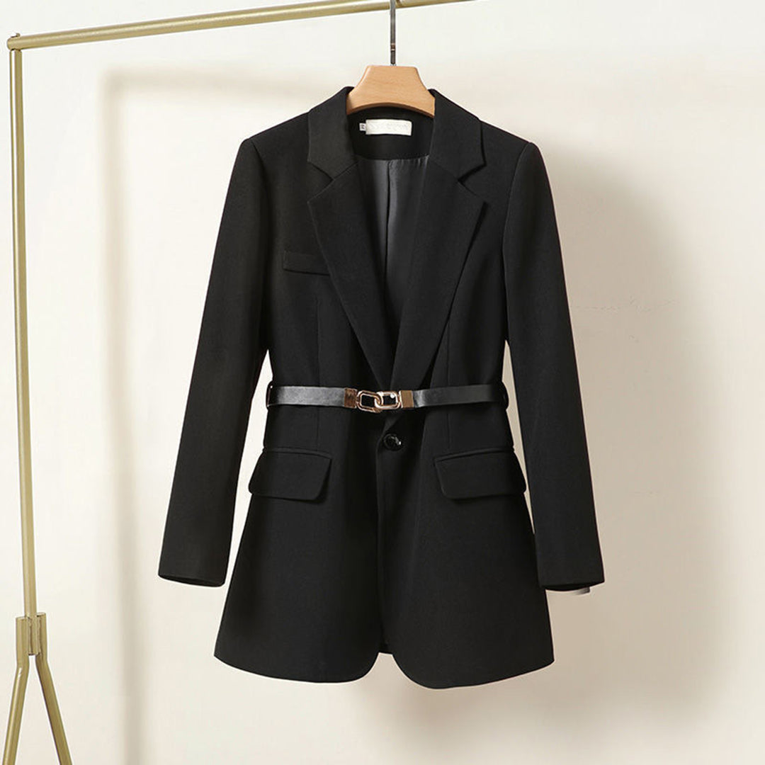 Women's Long Blazer with Fabric Belt