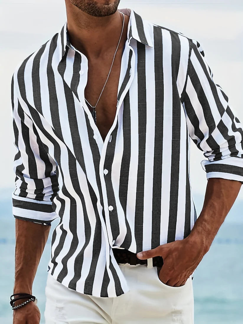 The Cleveland Men's Lightweight Stripe Linen Shirt