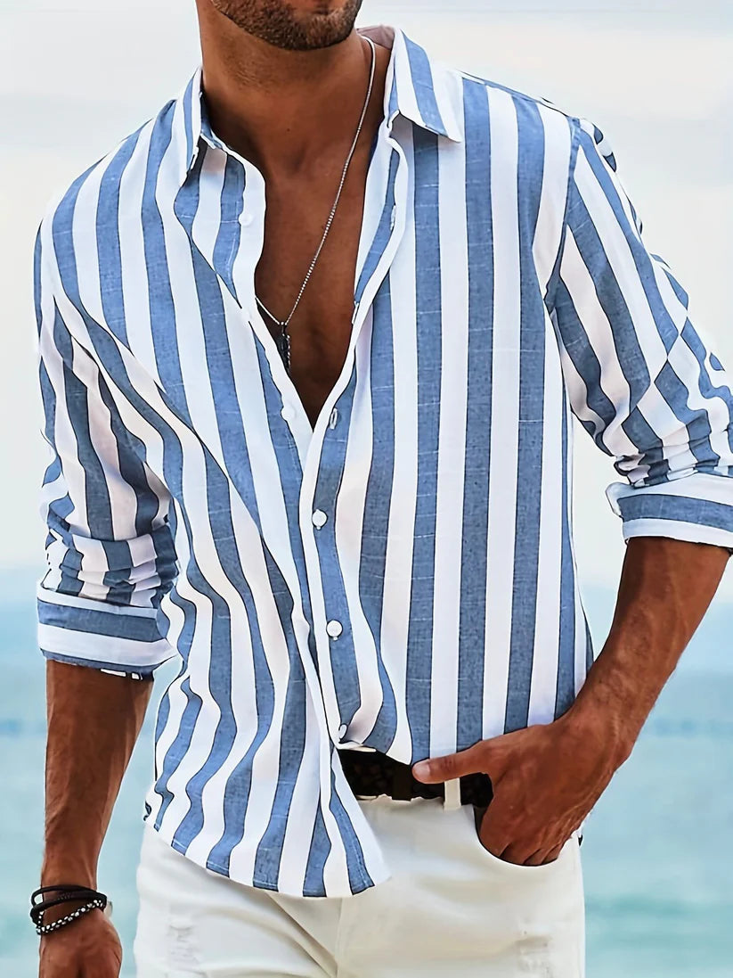 The Cleveland Men's Lightweight Stripe Linen Shirt