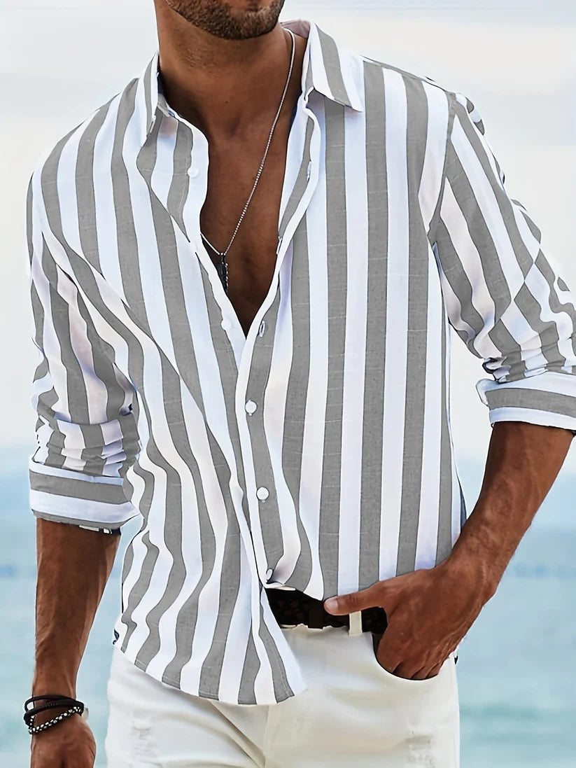 The Cleveland Men's Lightweight Stripe Linen Shirt