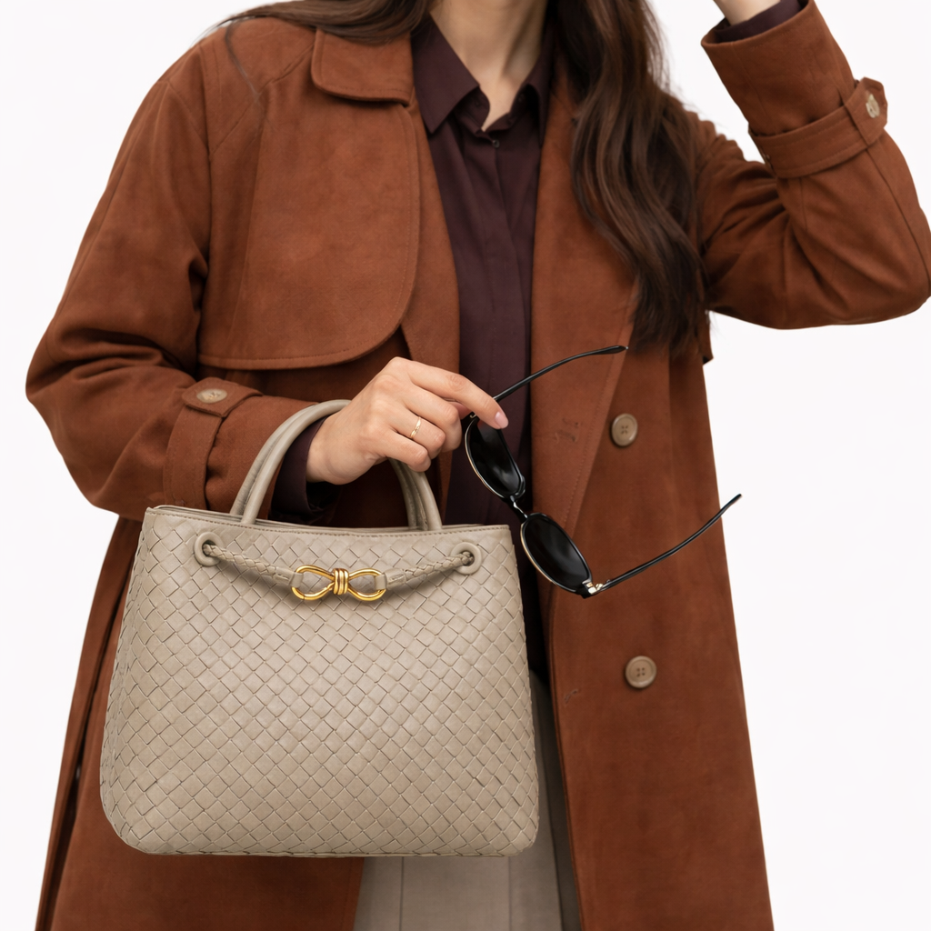 Woven Tote Bag – Soft Vegan Leather Shoulder Bag