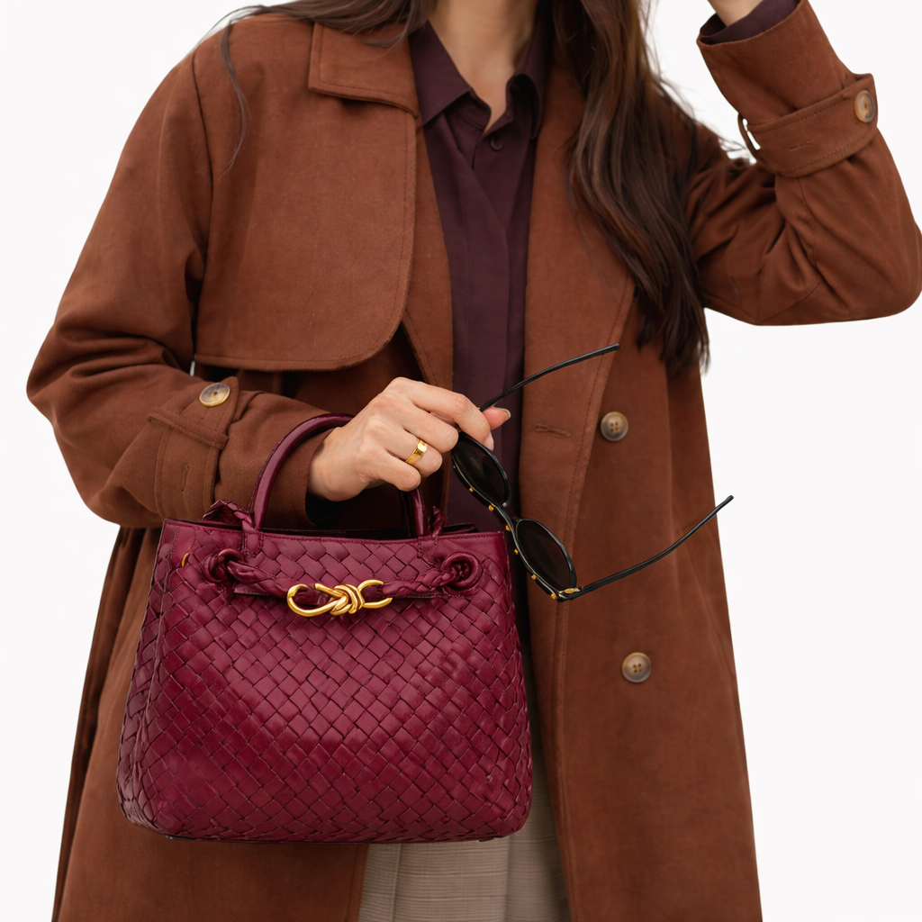 Woven Tote Bag – Soft Vegan Leather Shoulder Bag