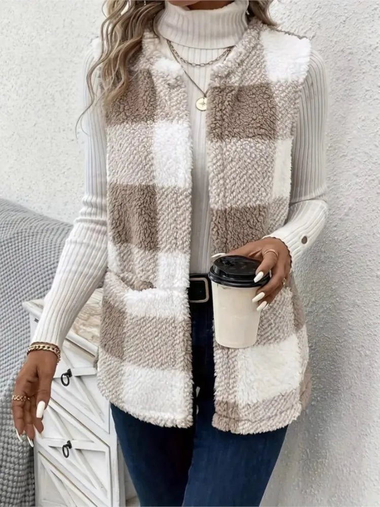 Women's Sleeveless Check Cardigan