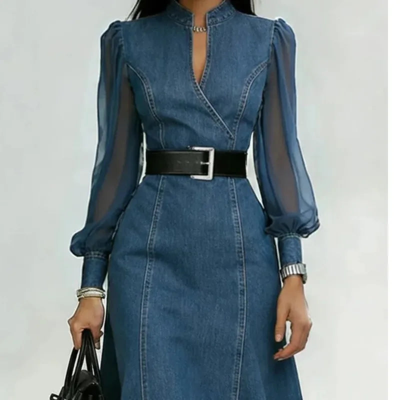 Women's Tulle Sleeve Denim Dress